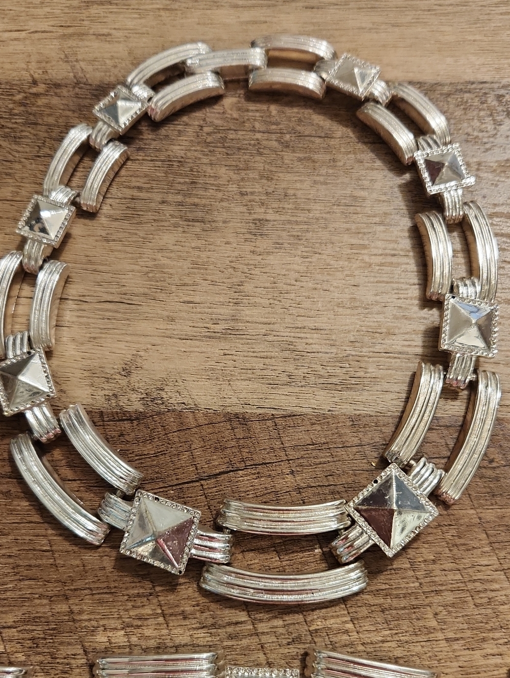 Silver-Tone Pyramid Link Necklace and Bracelet Set - Picture 2 of 12